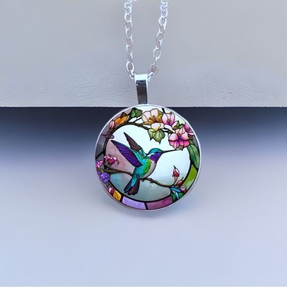 Hummingbird Pendant and Sterling Silver Overlay Chain Necklace - Picture 1 of 2